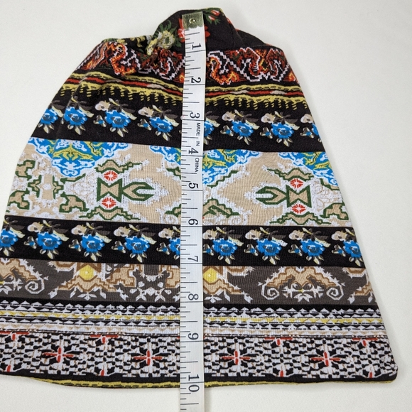 Slouchy boho wrap beanie hat floral print size medium U-1 - Picture 6 of 6